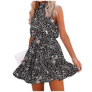 Women's Halter Neck Dress - Sleeveless Short Boho Ruffle Sundress